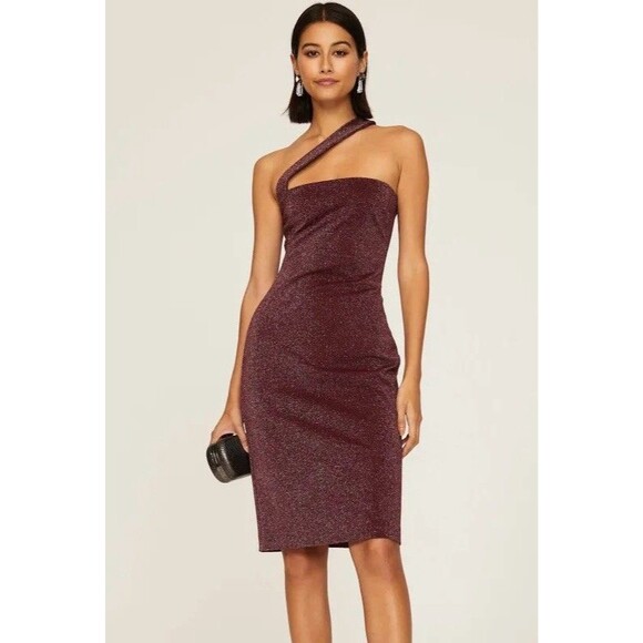 Black Halo Dresses & Skirts - Black Halo Vintea Sheath Dress Plum Merlot Purple Metallic Cocktail Women’s 2